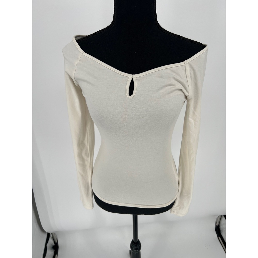Wild Fable Cream Long Sleeve Keyhole Sweetheart‎ Neck Top Off White XS NEW